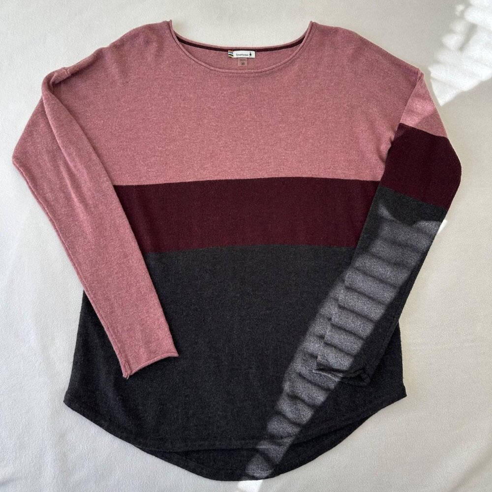 Smartwool Womens Shadow Pine Colorblock Merino Blend Sweater Size M Pink Gray
